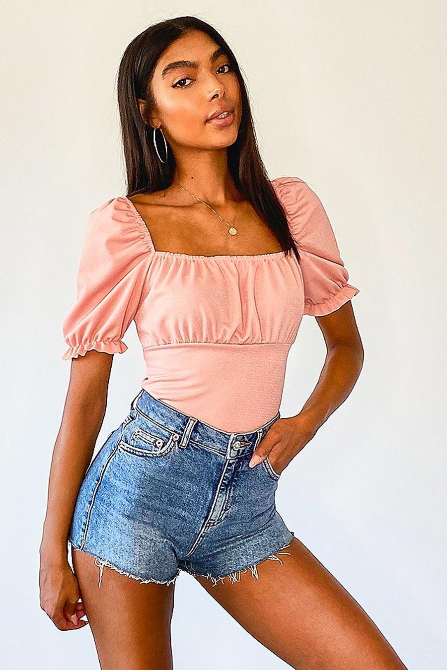 Pink Tall Ruched Bust Puff Sleeve Top image number 1