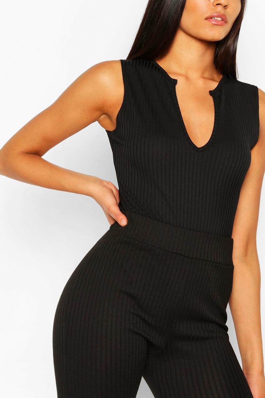 Tall Ribbed Notch Front Bodysuit image number 1