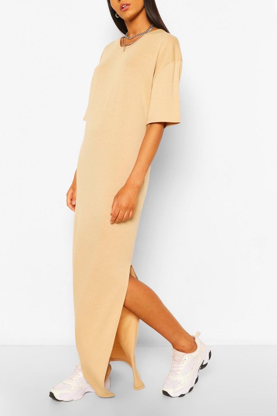 Tall Rundhals Maxi T-Shirt-Kleid, Taupe image number 1