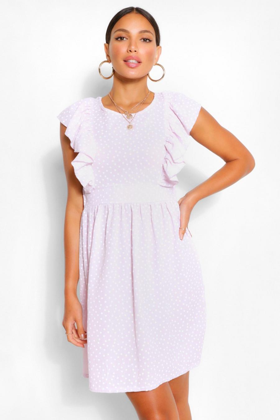 Lilac Tall Woven Polka Dot Print Smock Dress image number 1