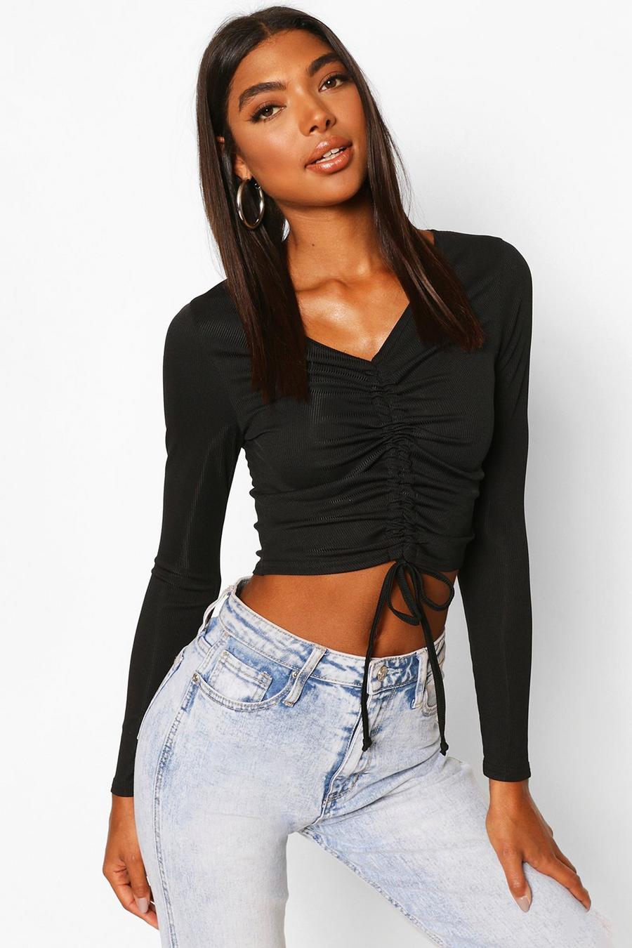 Tall Basic Rib Ruched Front Crop Top image number 1