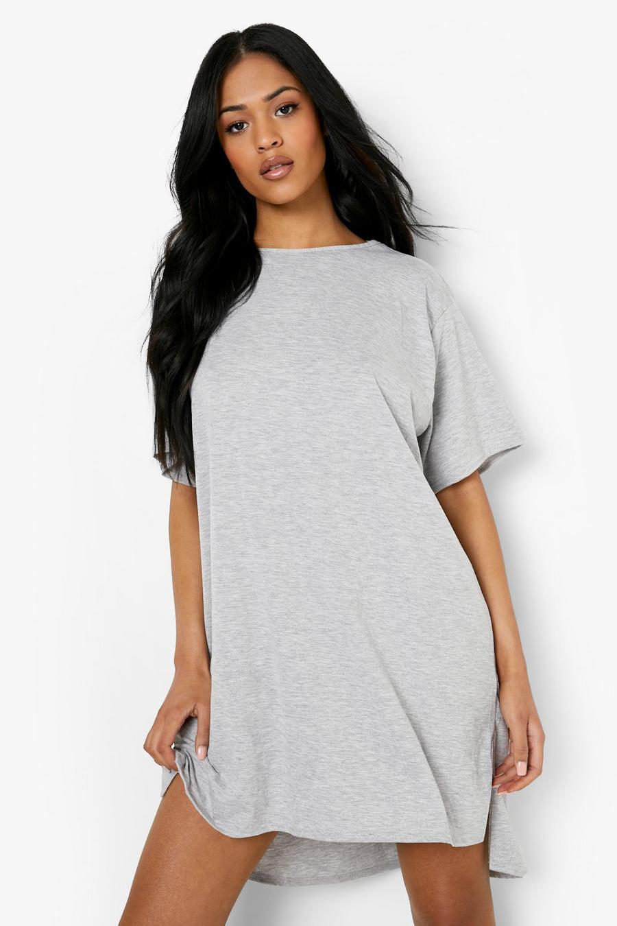 Tall Jersey-T-Shirt-Kleid in Midilänge mit verlängertem Saum, Grau meliert image number 1
