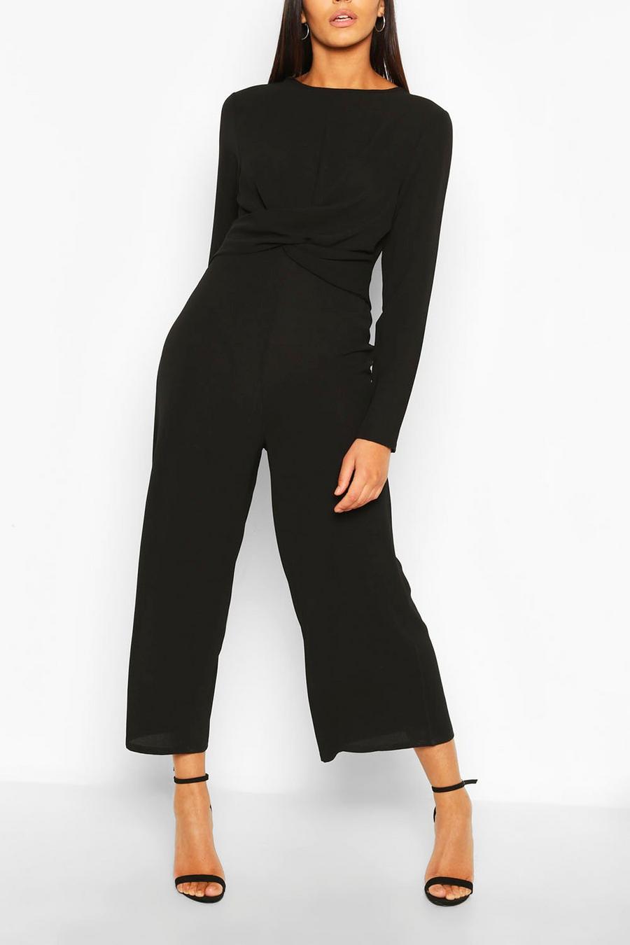 Tall Culottes-Jumpsuit mit Taillenwickelung, Schwarz image number 1