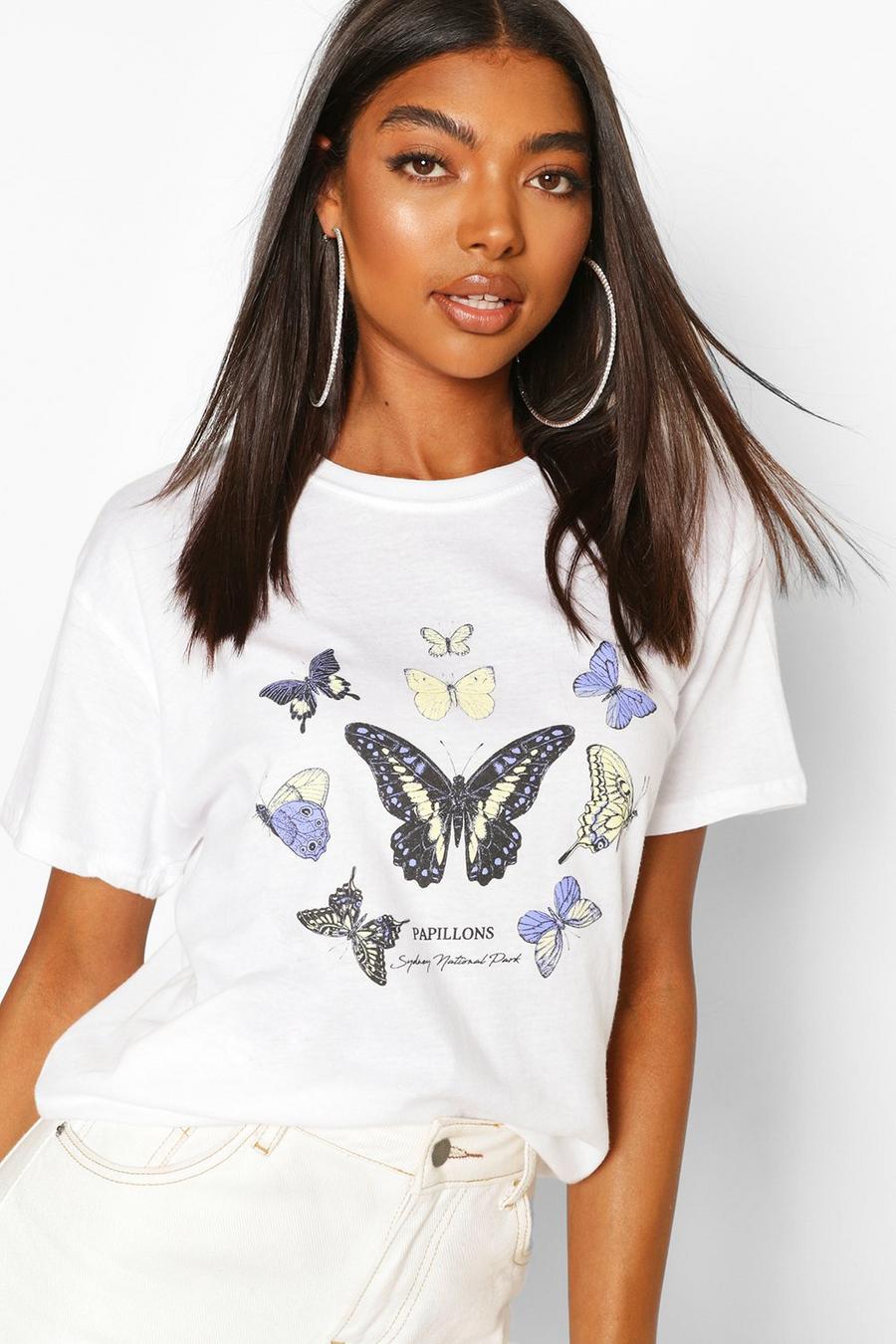 White Tall Butterfly Slogan T-Shirt image number 1
