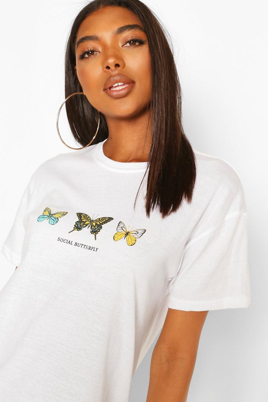 Camiseta con eslogan "Butterfly" Alta, Blanco image number 1