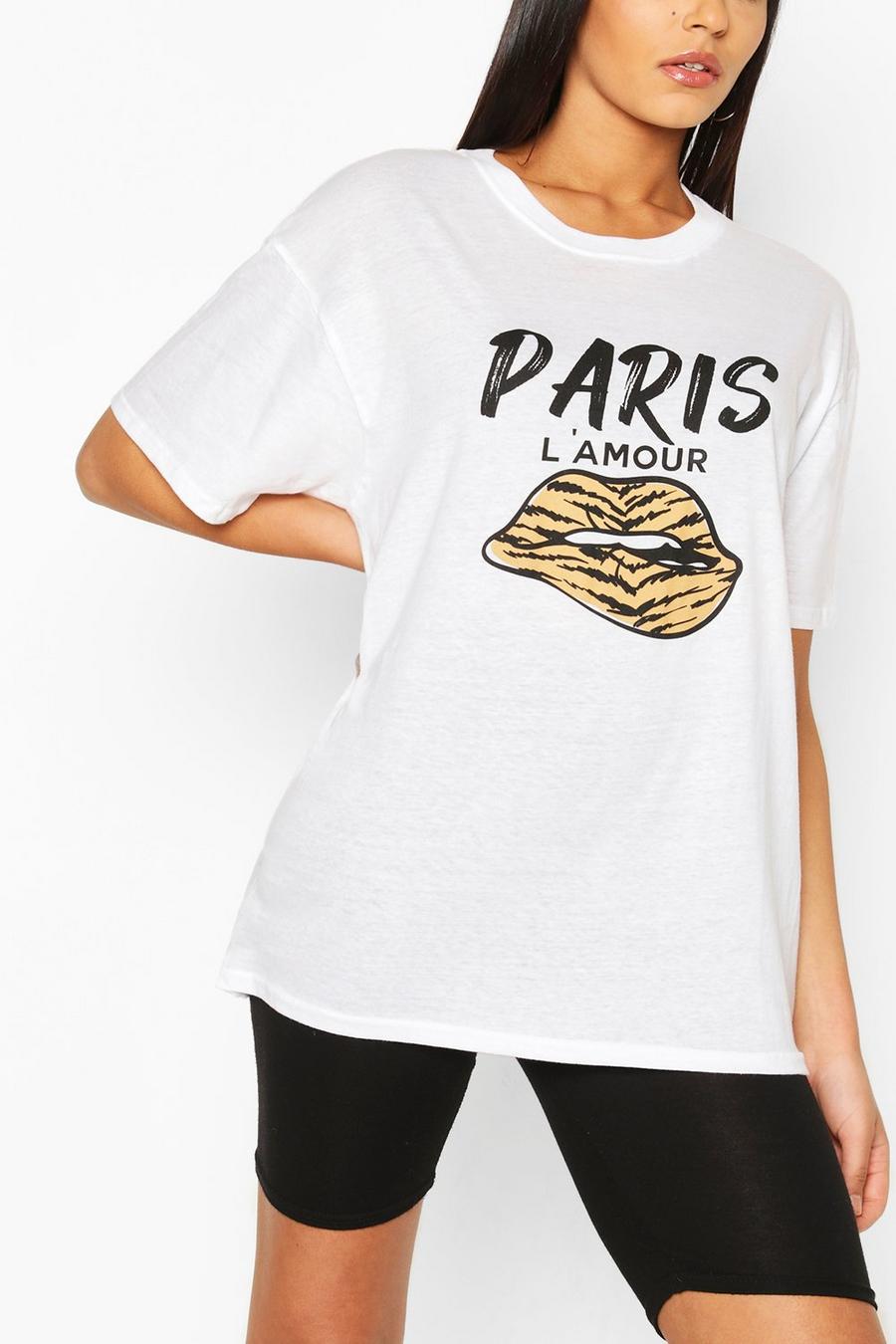 Wit Groot oversized T-shirt met 'Paris L'Amour'- en lippen-print image number 1