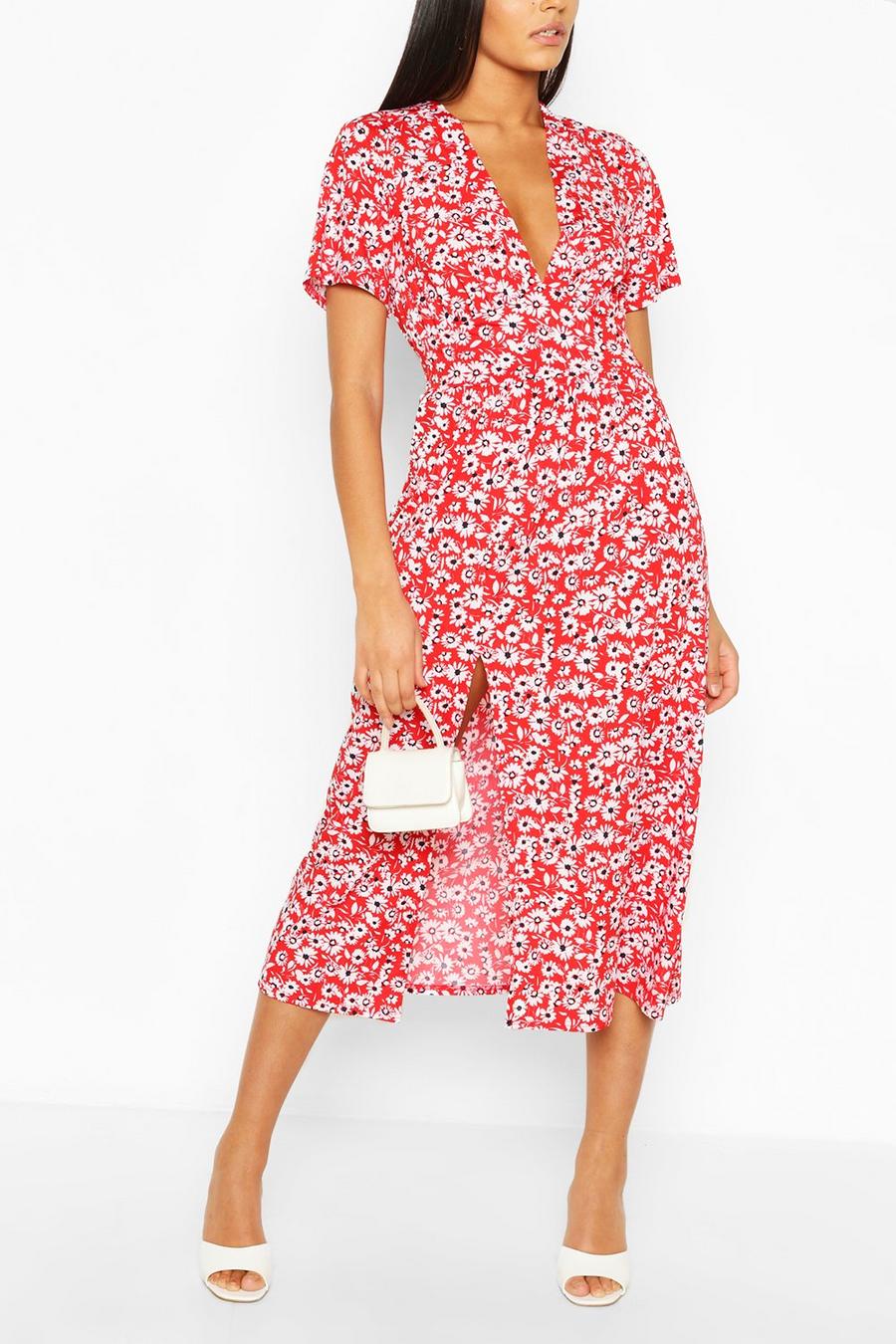 Red Tall Floral Midi Dress image number 1