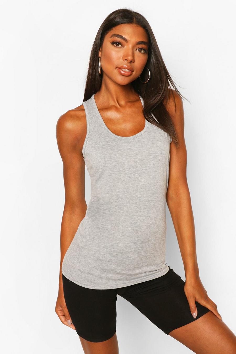 Grey Tall Basic Racer Back Tank Top Top image number 1