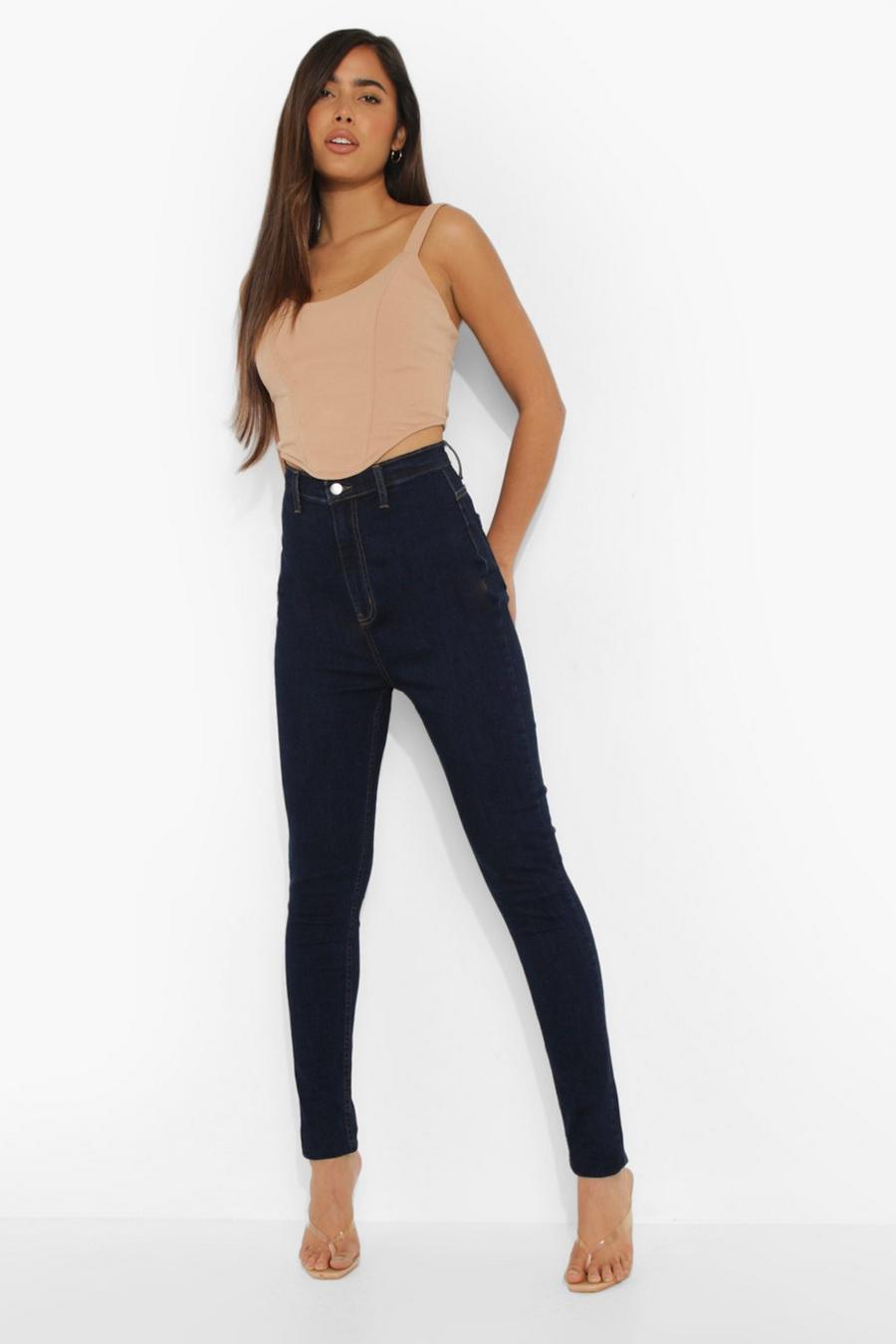 כחול כהה סקיני ג'ינס דיסקו בייסיק לנשים גבוהות image number 1