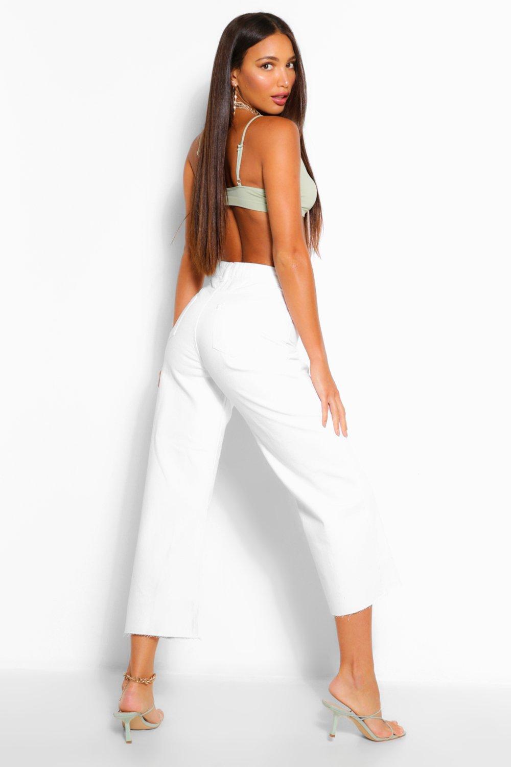 White pants best sale with frayed hem