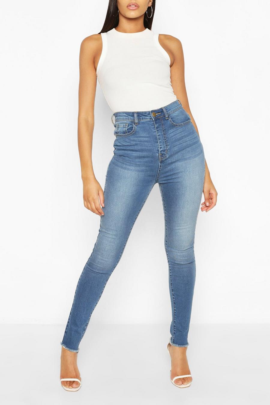 כחול ביניים סקיני ג'ינס עם הרמת ישבן לנשים גבוהות image number 1