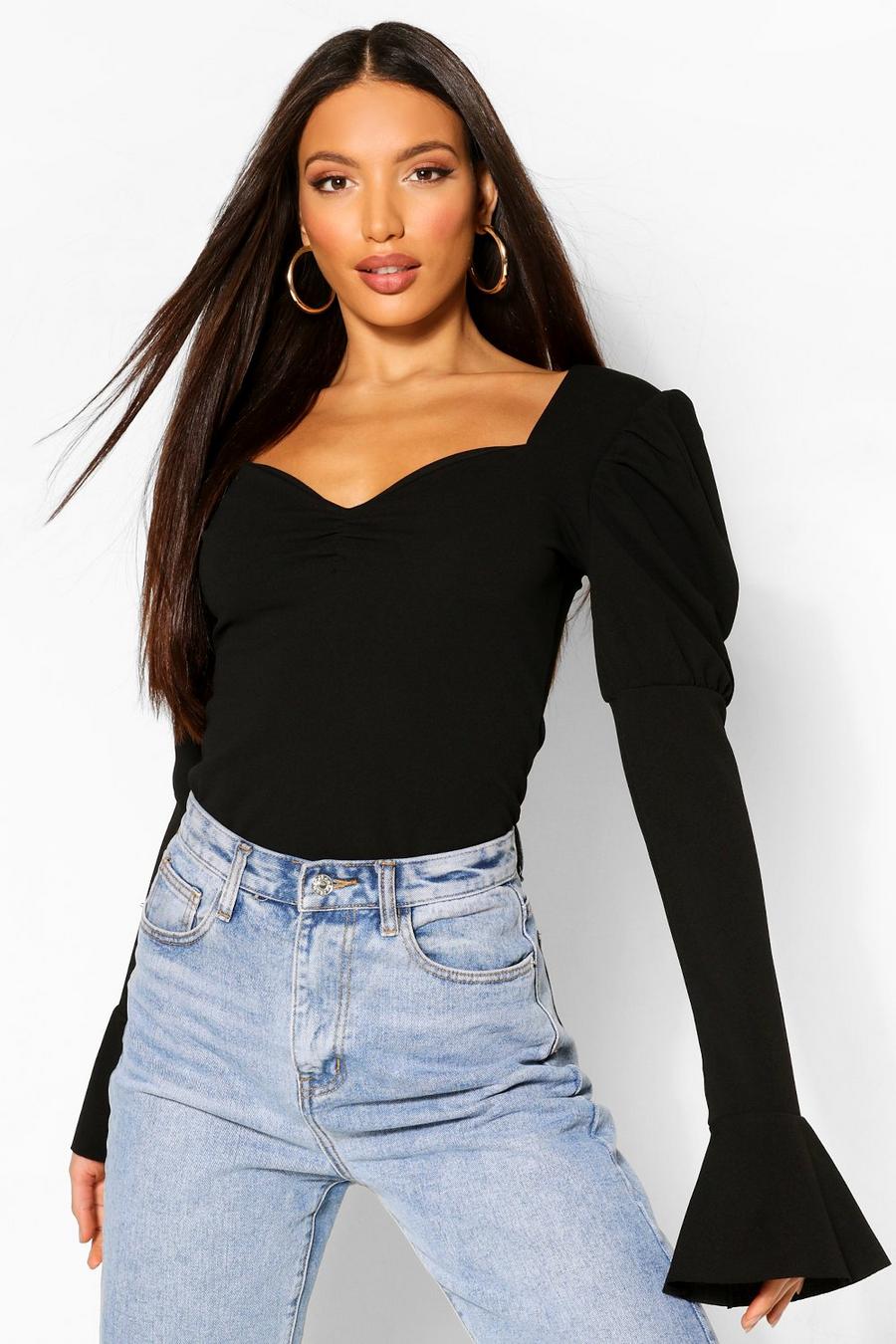 Black Tall Puff Sleeve Ruched Front Top image number 1
