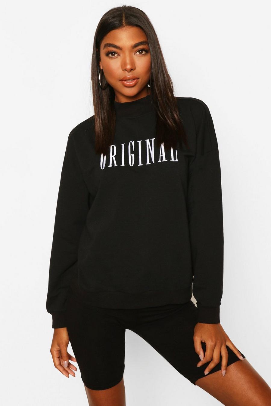Black Tall Embroidered 'ORIGINAL' Slogan Sweatshirt image number 1
