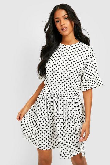 White Tall Polka Dot Smock Dress