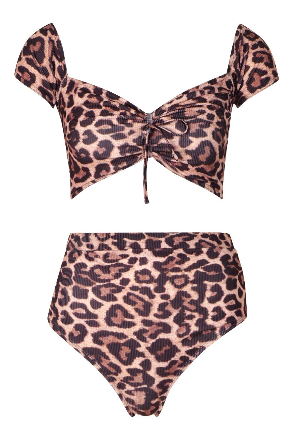 leopard off shoulder bikini