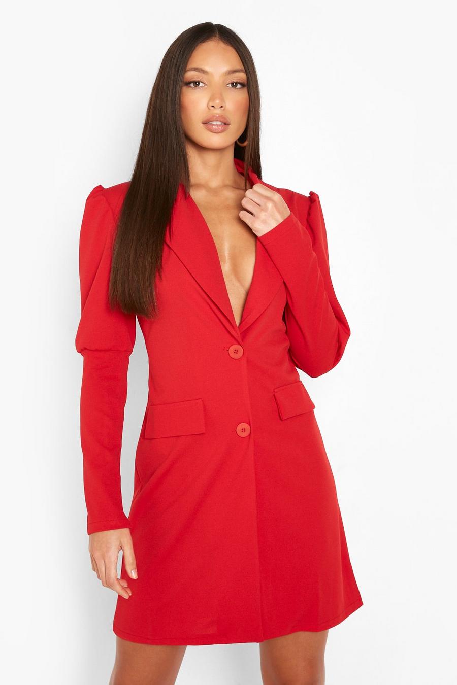 Red Tall Puff Sleeve Blazer Dress image number 1