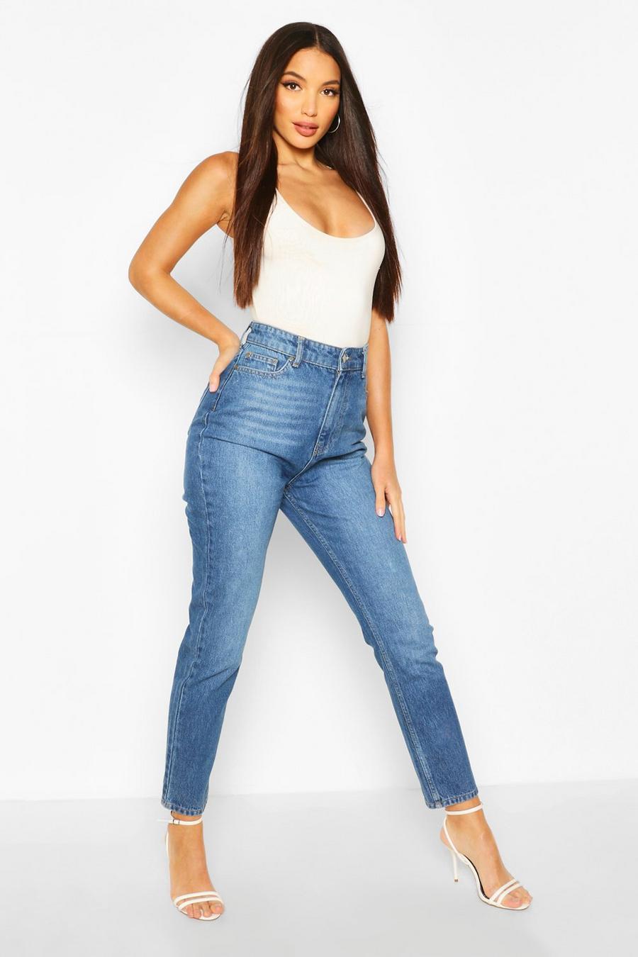 Mid blue Tall Denim High Waisted Straight Leg Jeans image number 1