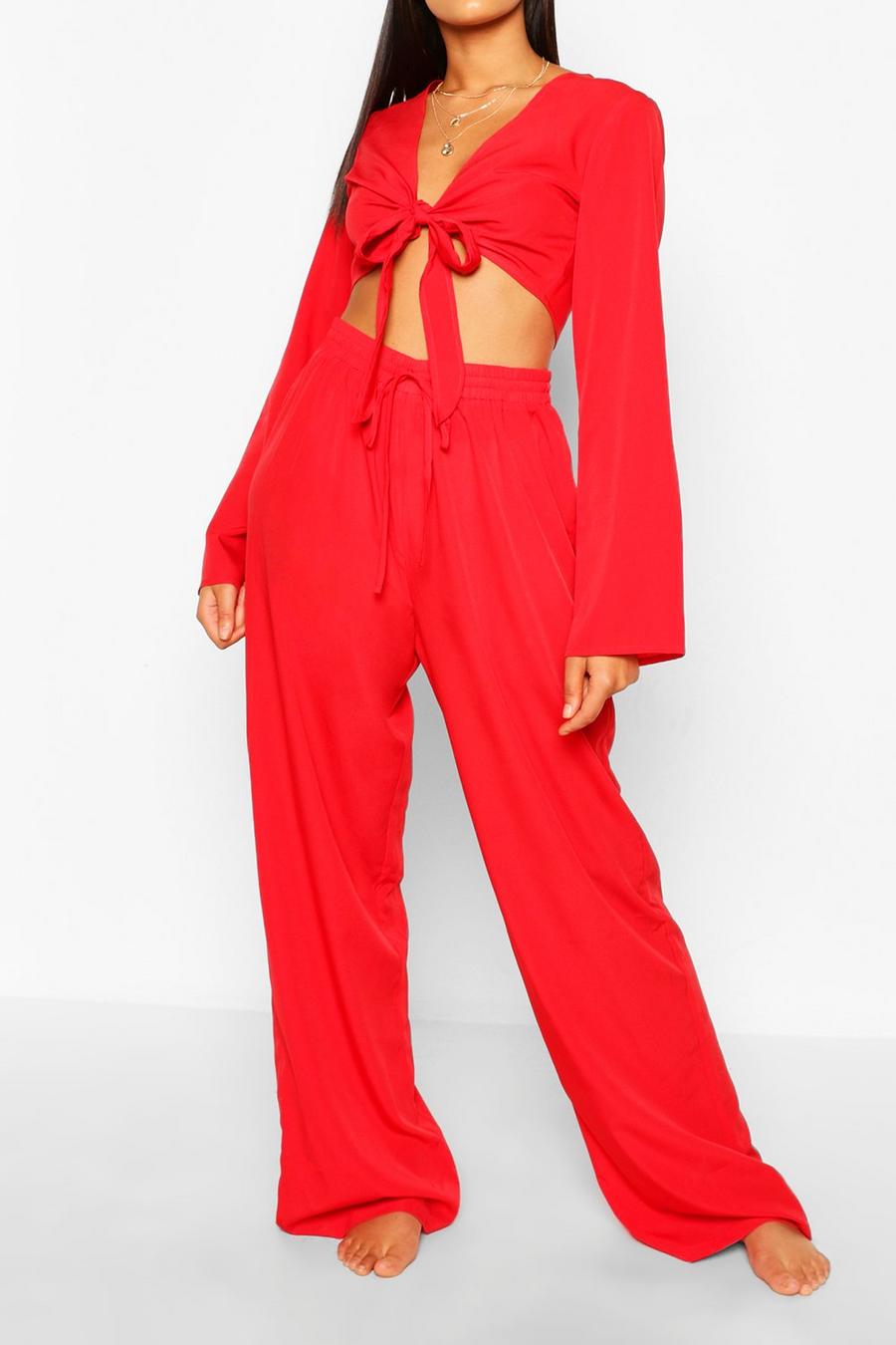 Tall Tie Front Crop & Pants Co-Ord image number 1