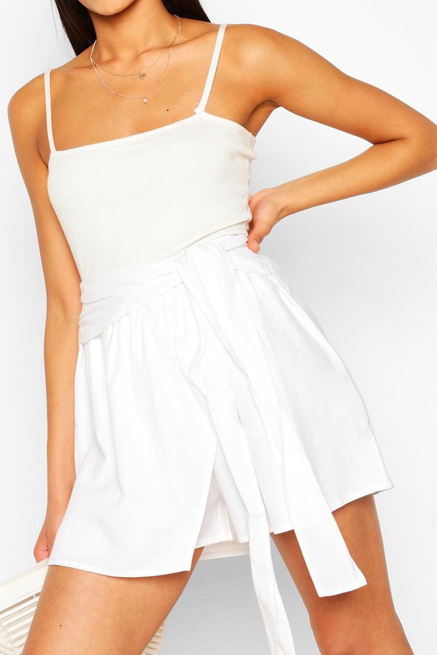 Ivory white Tall Linen Look Shorts