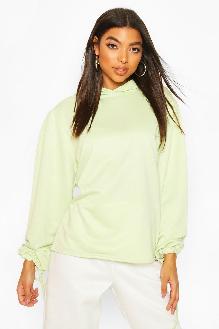 Mint Tall Ruched Sleeve Hoodie image number 1