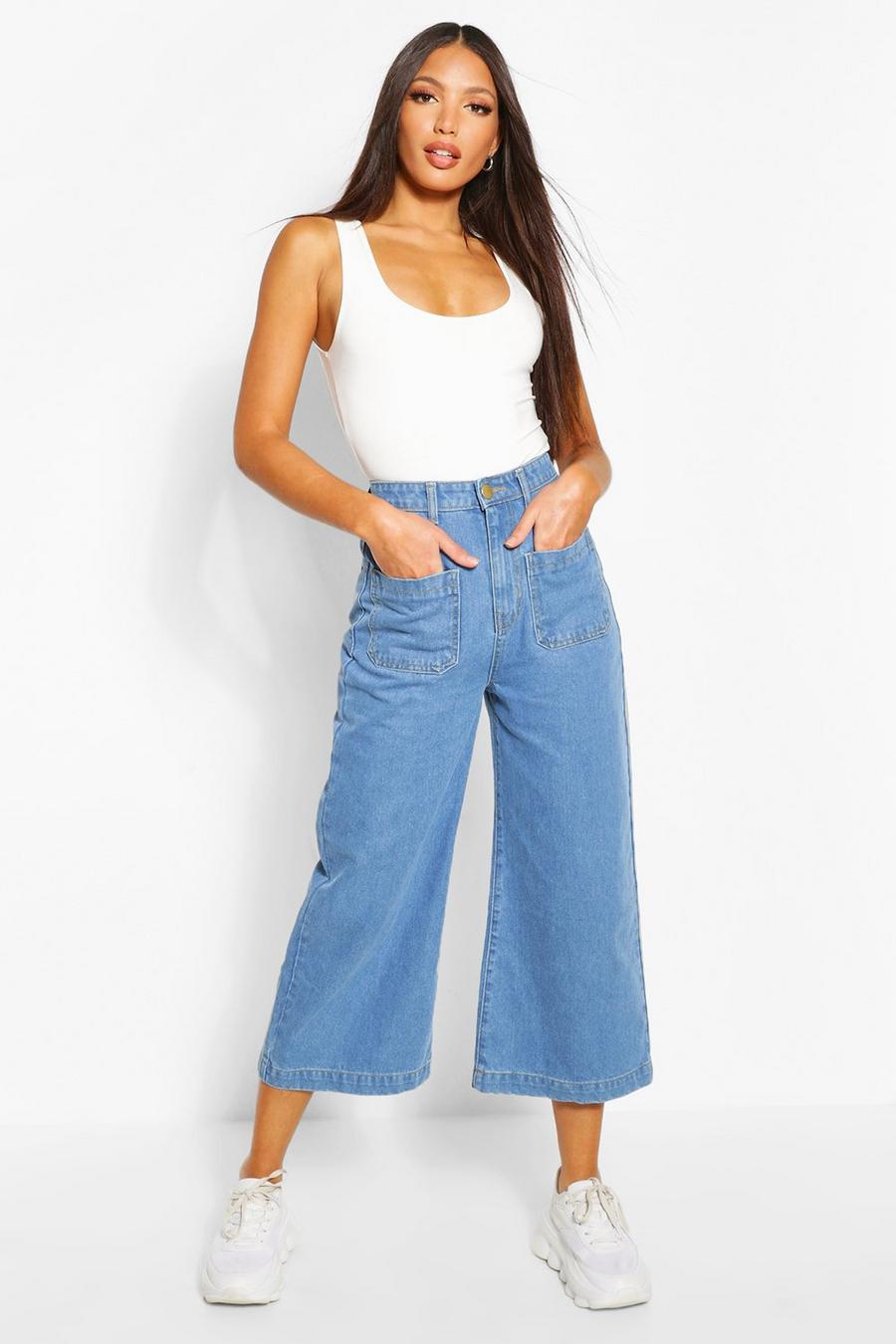 Tall Jeans-Culotte mit vorderseitigen Taschen, Hellblau image number 1