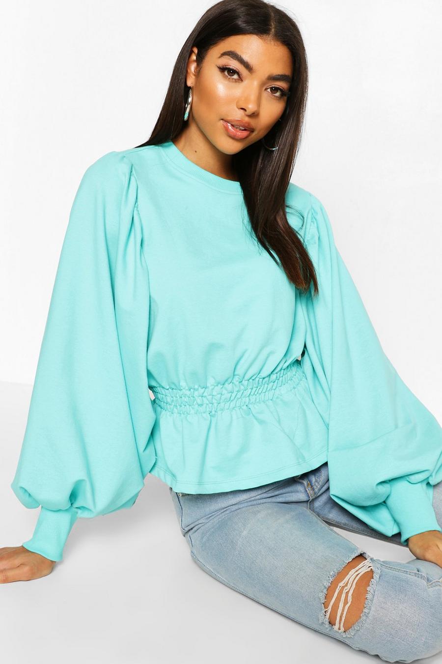 Turquoise Tall Extreme Balloon Sleeve Sweat Top image number 1