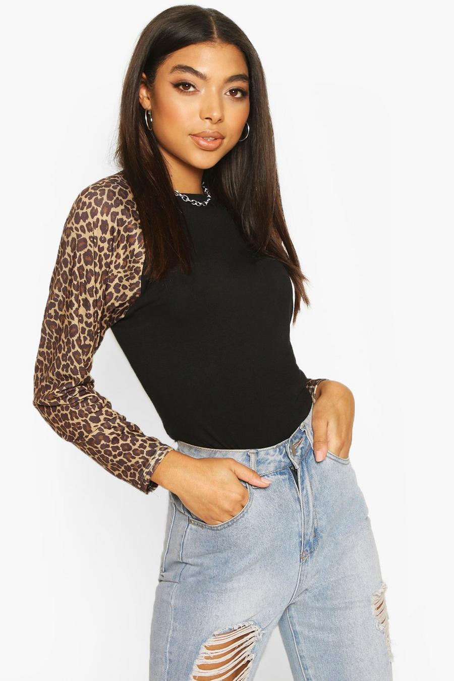 Tall - Långärmad t-shirt med leopardmönster image number 1