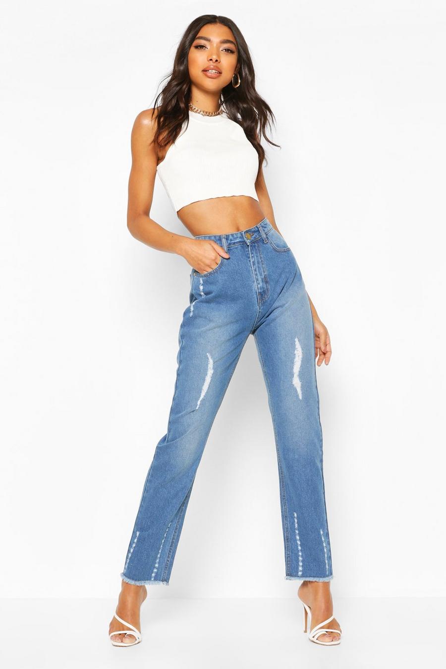 Mid blue Tall Ripped Knee Straight Leg Jeans image number 1