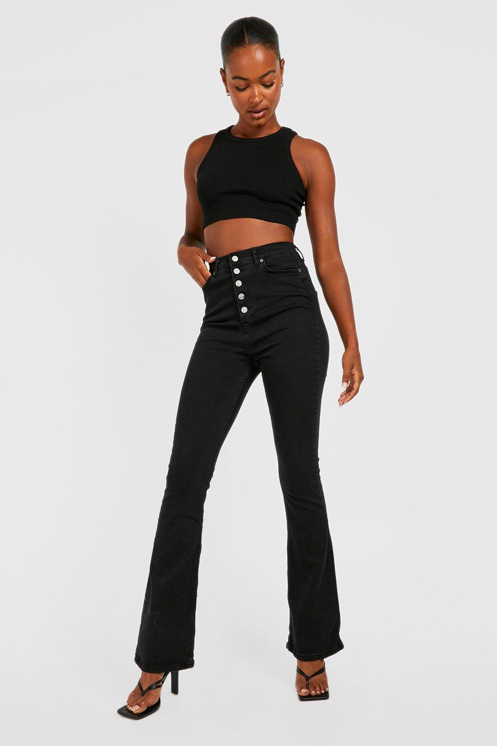 Tall Button Front High Waisted Flared Jeans