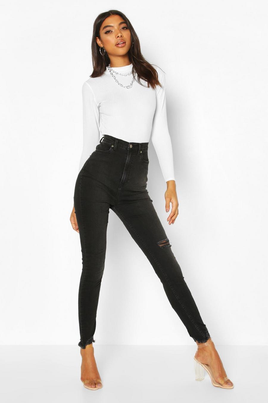 Tall - Skinny jeans med fransig kant och hög midja image number 1
