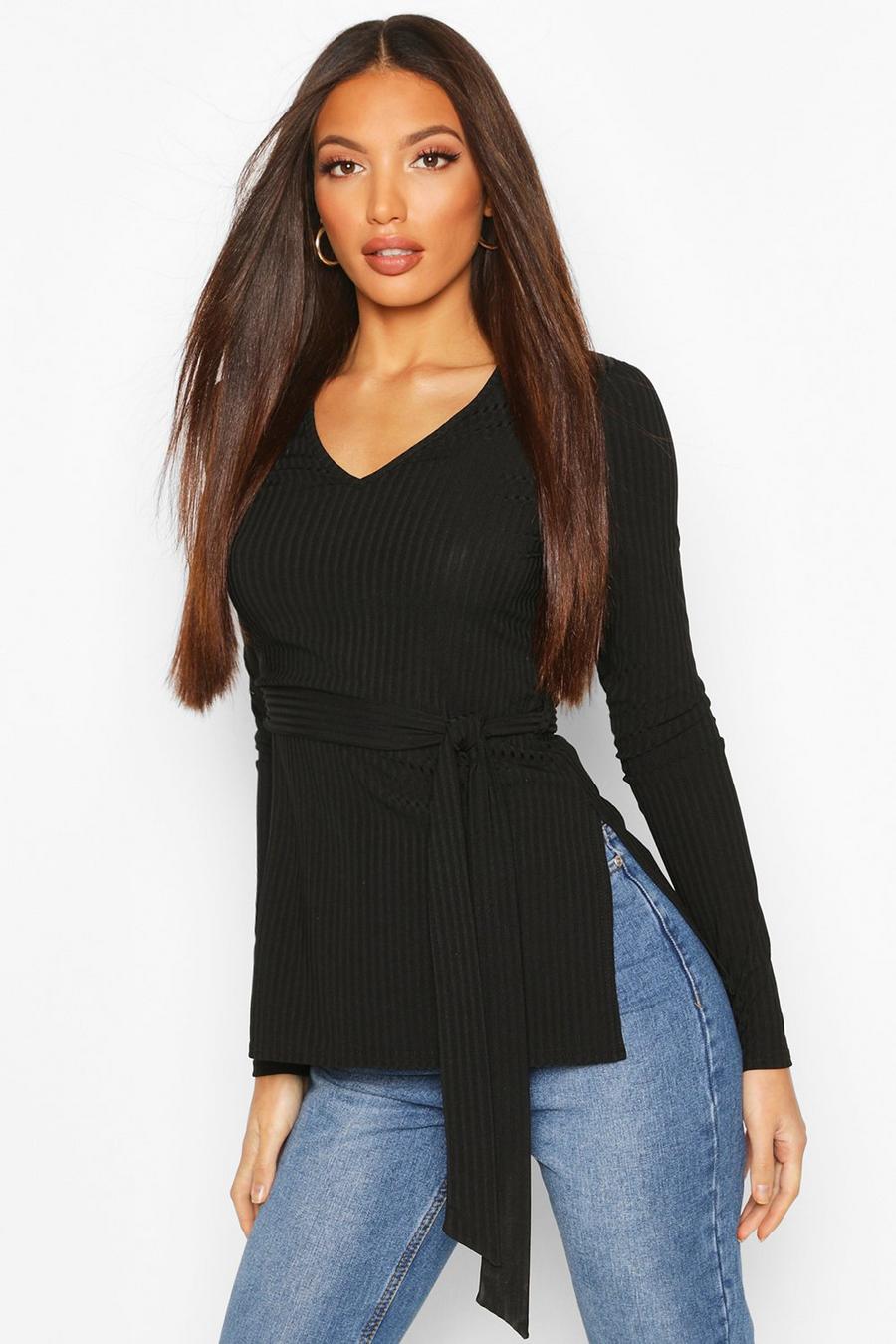 Tall Belted Side Split Ribbed | boohoo