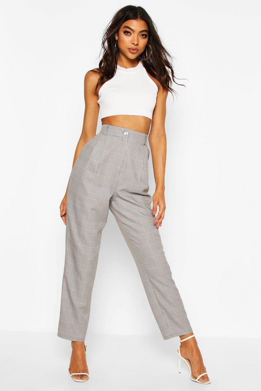 Grey Tall Check Woven Ankle Grazer Pants image number 1