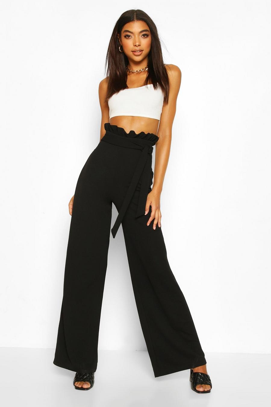 Black Tall Paperbag Waist Wide Leg Trousers image number 1