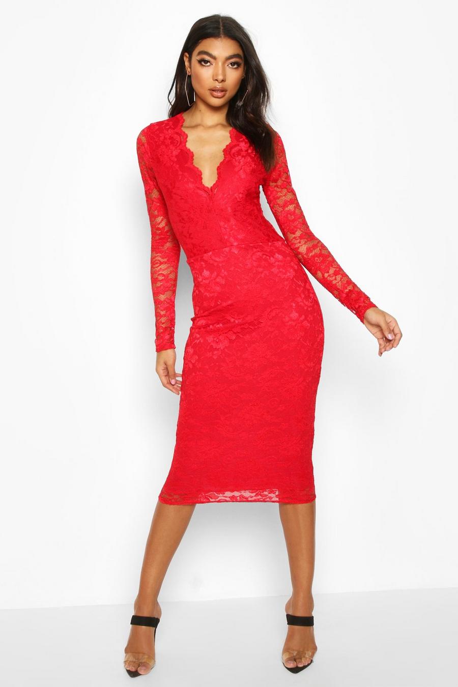 Tall Plunge Lace Midi Dress image number 1