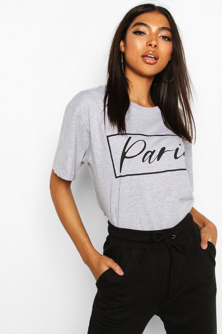 T-shirt Tall con scritta Paris, Grigio image number 1