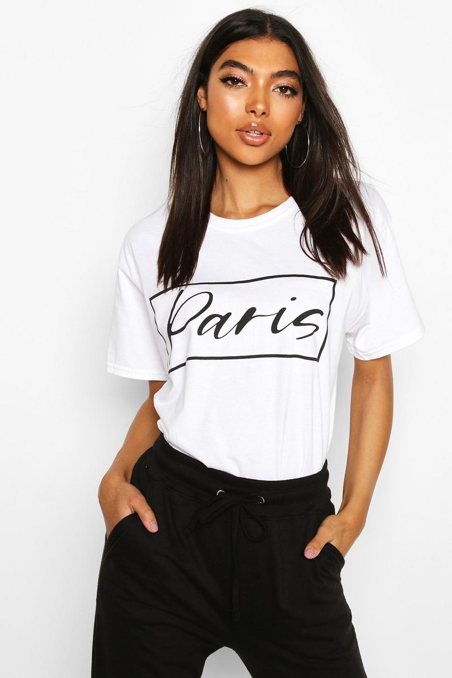 Wit Lang t-shirt met 'Paris' slogan image number 1