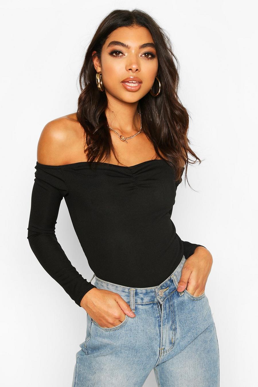 Black Tall Ruched Rib Bodysuit image number 1