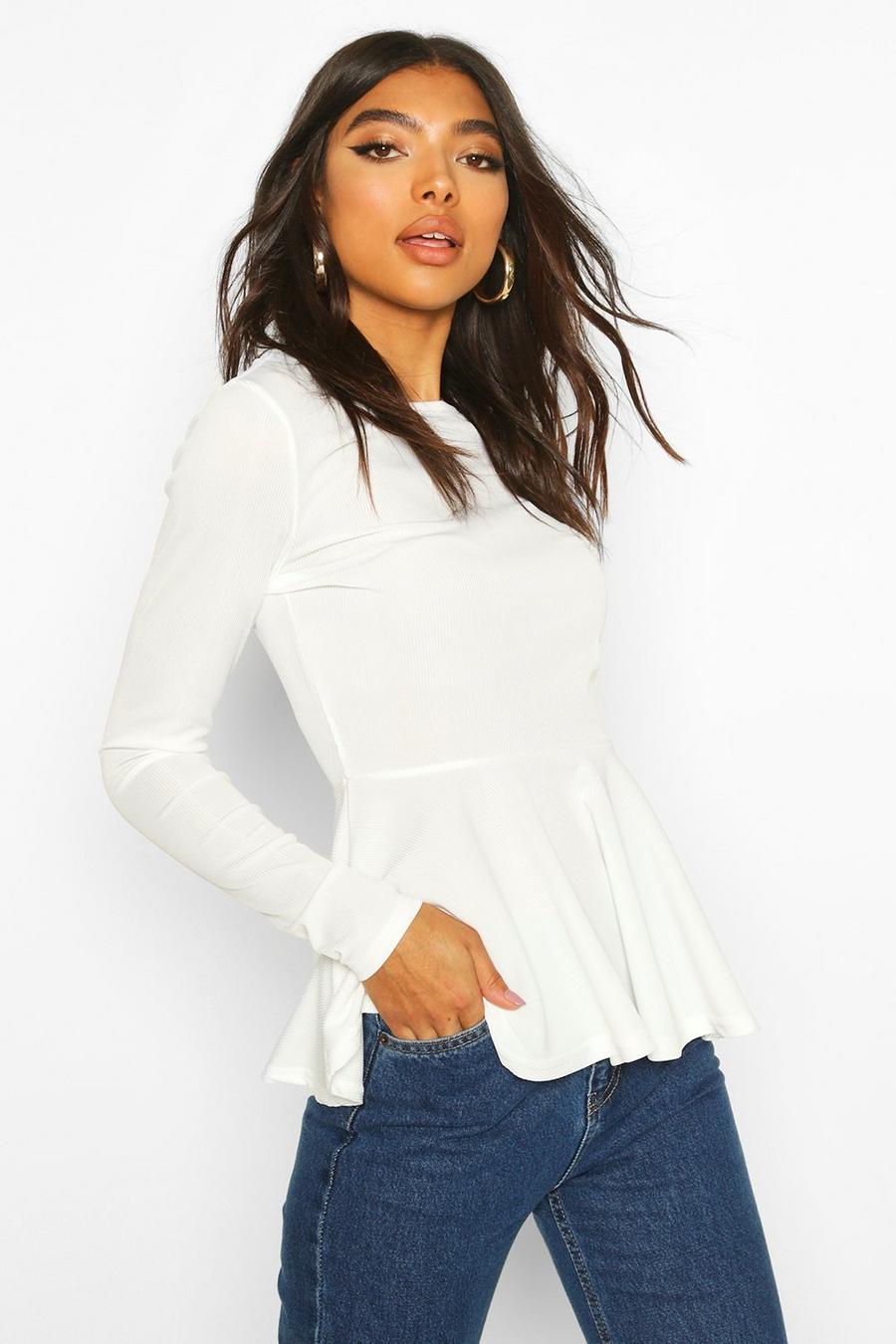 Ivory Tall Rib Peplum Top image number 1