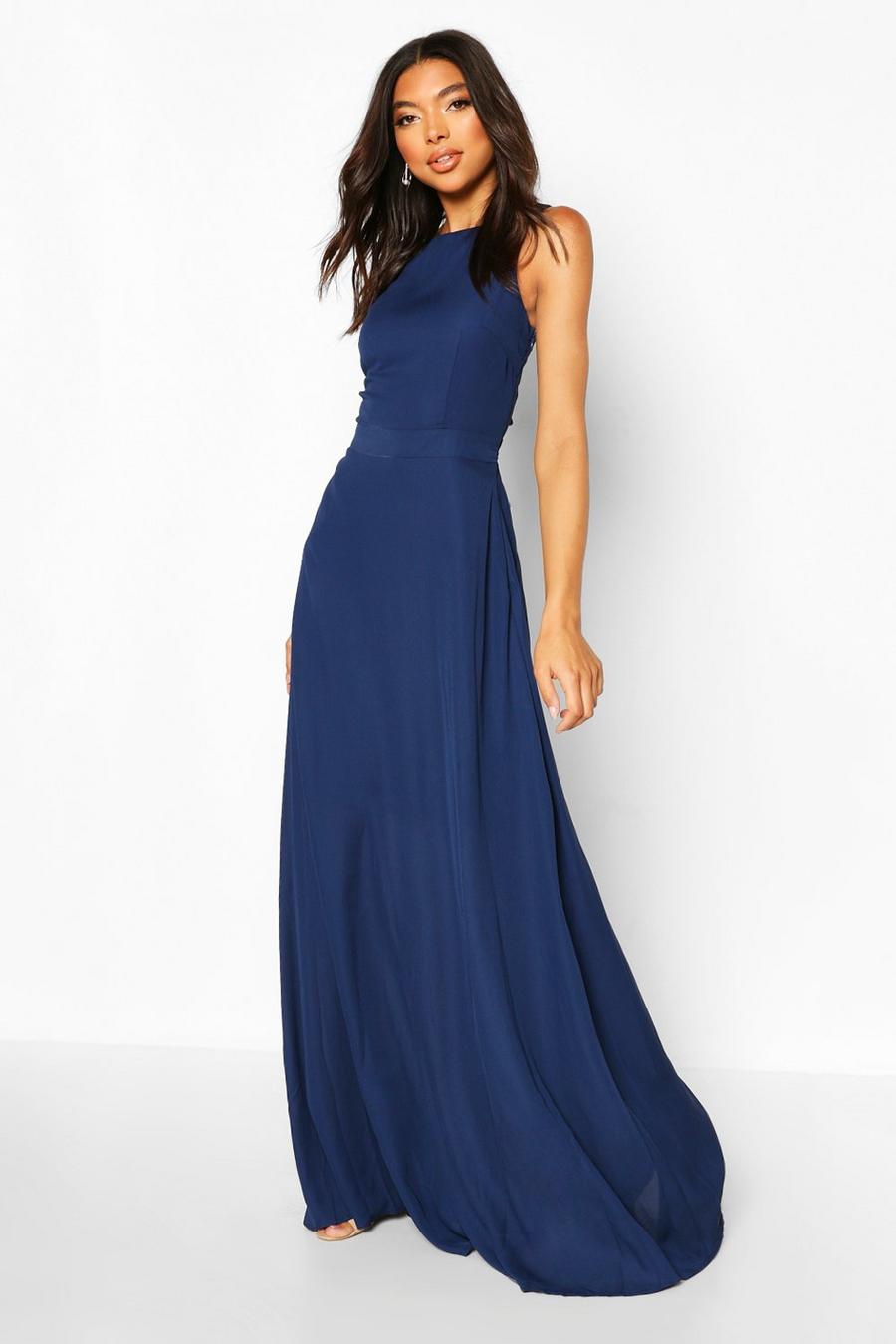 Navy Tall High Neck Open Back Maxi Dress image number 1