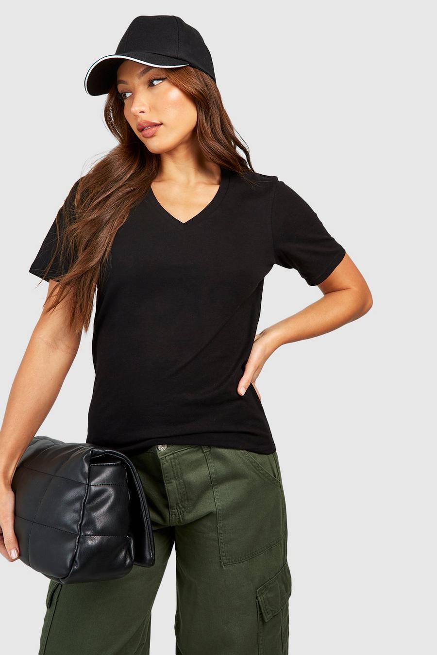 Women's Black Tall Basic V-Neck Cotton T-Shirt
