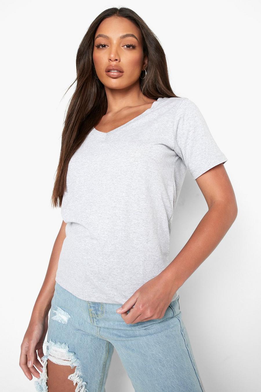 Grey Tall Basic V-Neck Cotton T-Shirt image number 1
