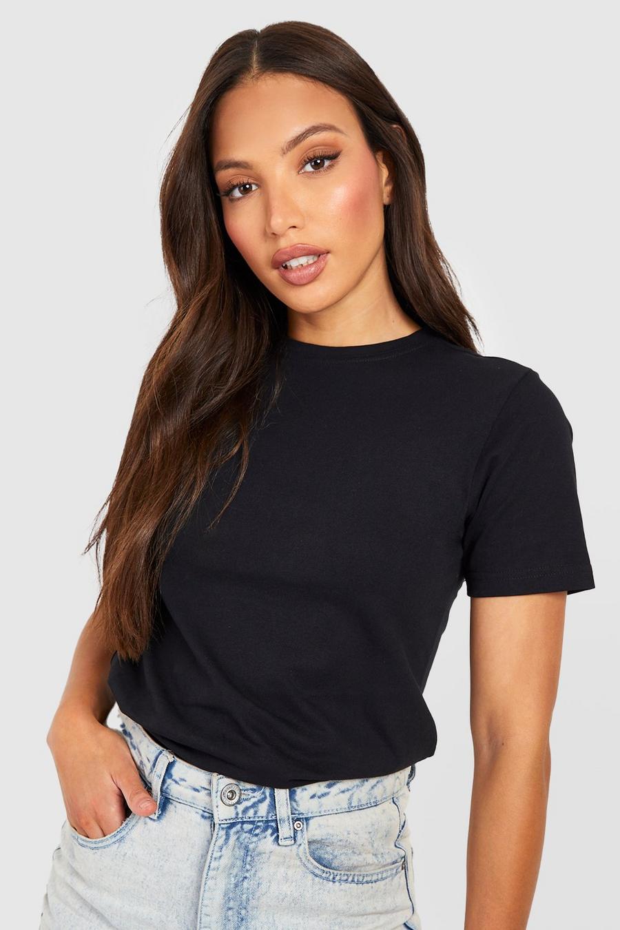 Women's Black Tall Basic Round Neck Cotton T-Shirt | Boohoo UK