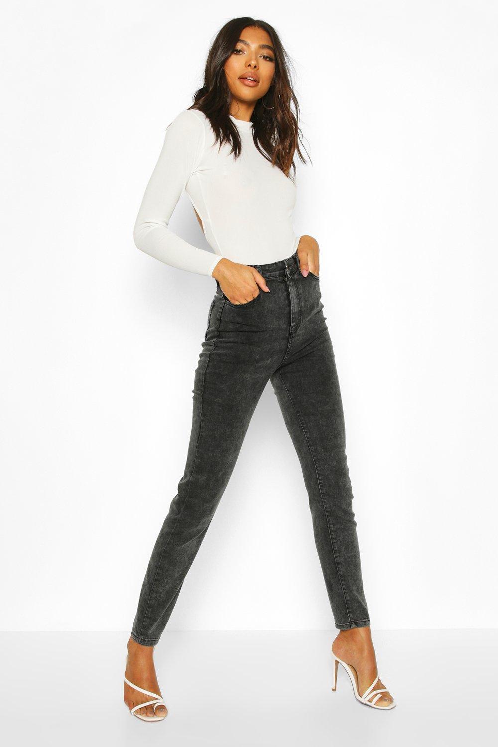 washed black high waisted skinny jeans