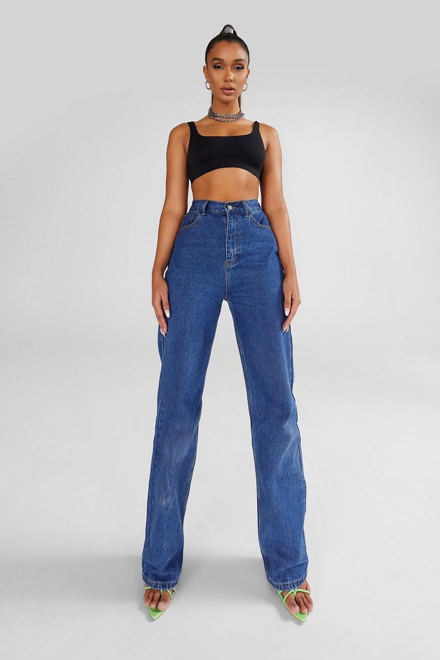 כחול ביניים ג'ינס בגזרת בויפרנד לנשים גבוהות image number 1