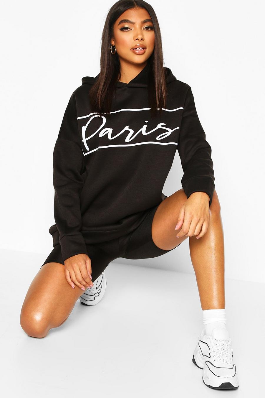 Zwart Lang Oversized hoodie met 'Parijs'-print image number 1