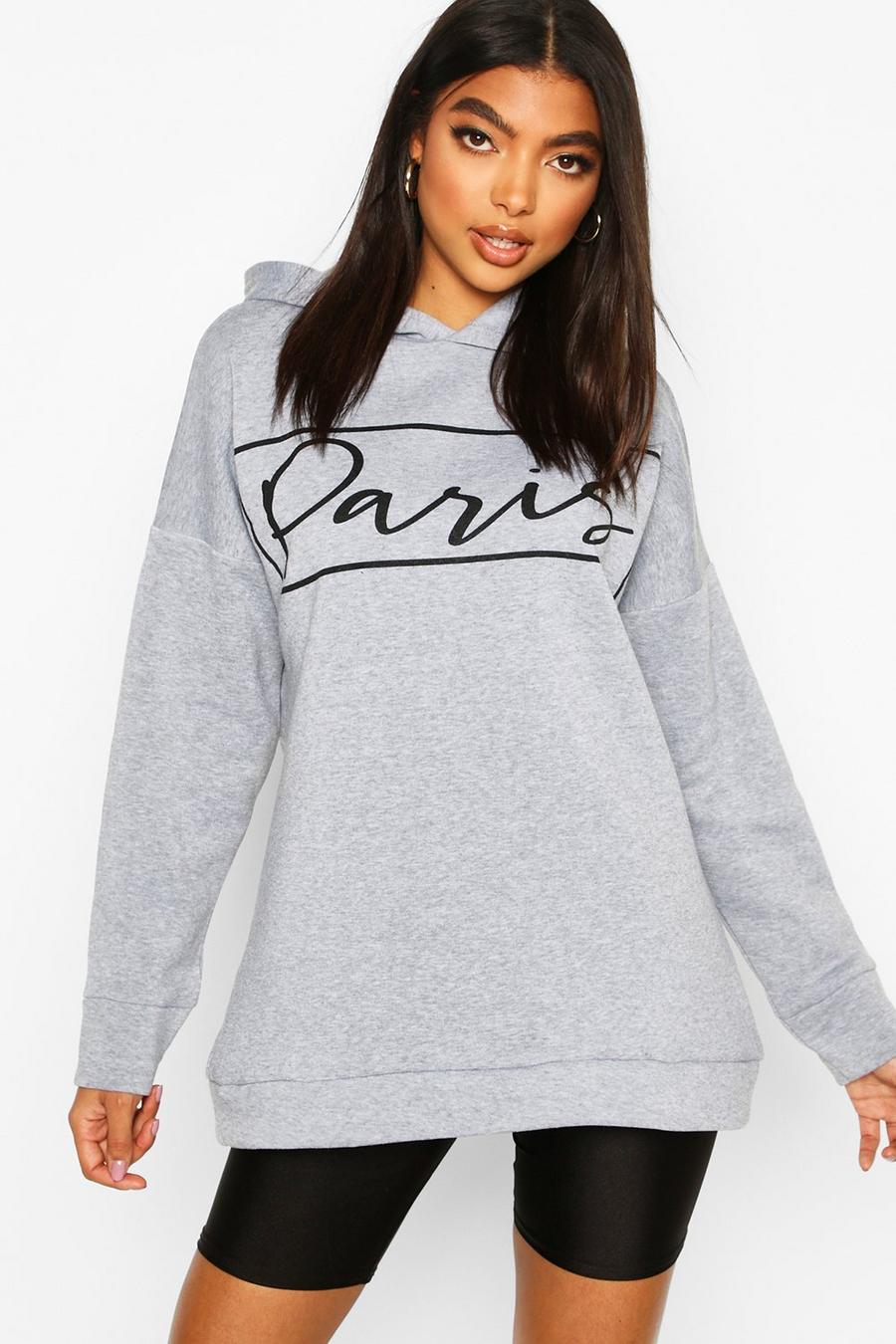 Grijs Lang Oversized hoodie met 'Parijs'-print image number 1
