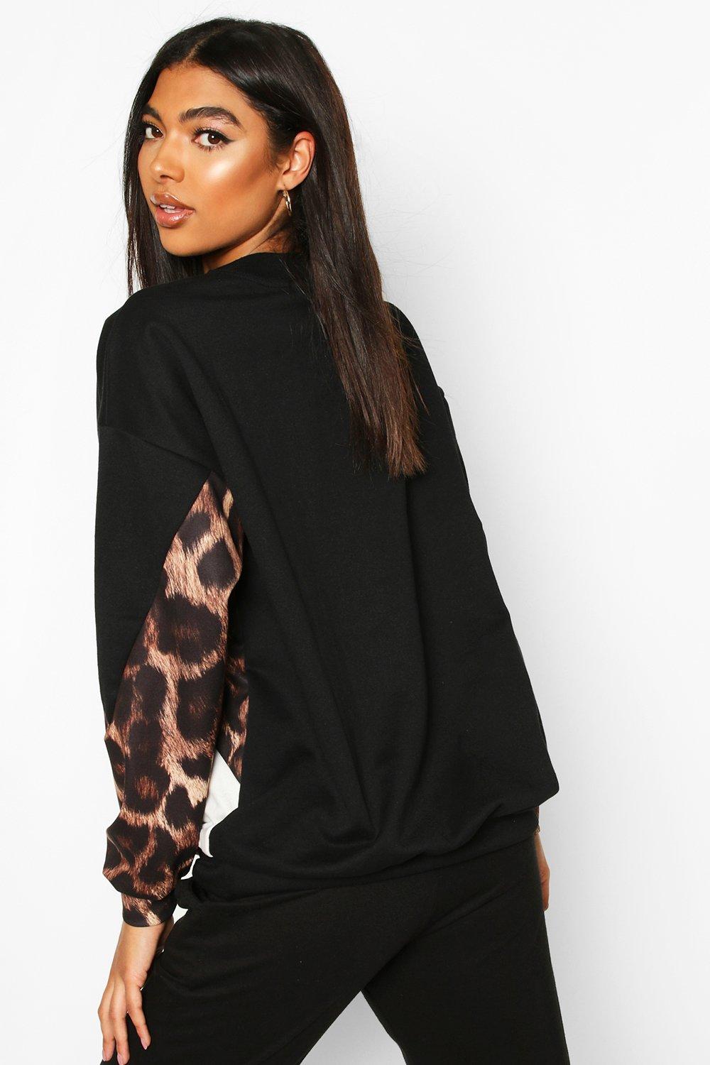 Tall Leopard Color Block Sweatshirt boohoo