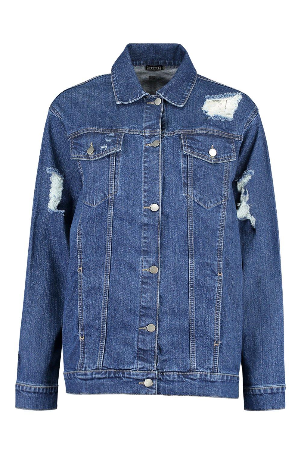 dark blue ripped denim jacket