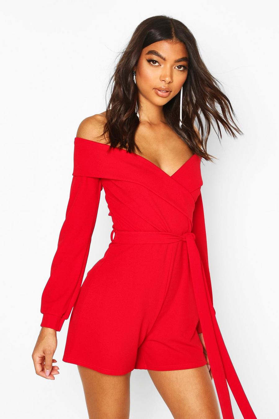 Tall Schulterfreier Playsuit, Rot image number 1