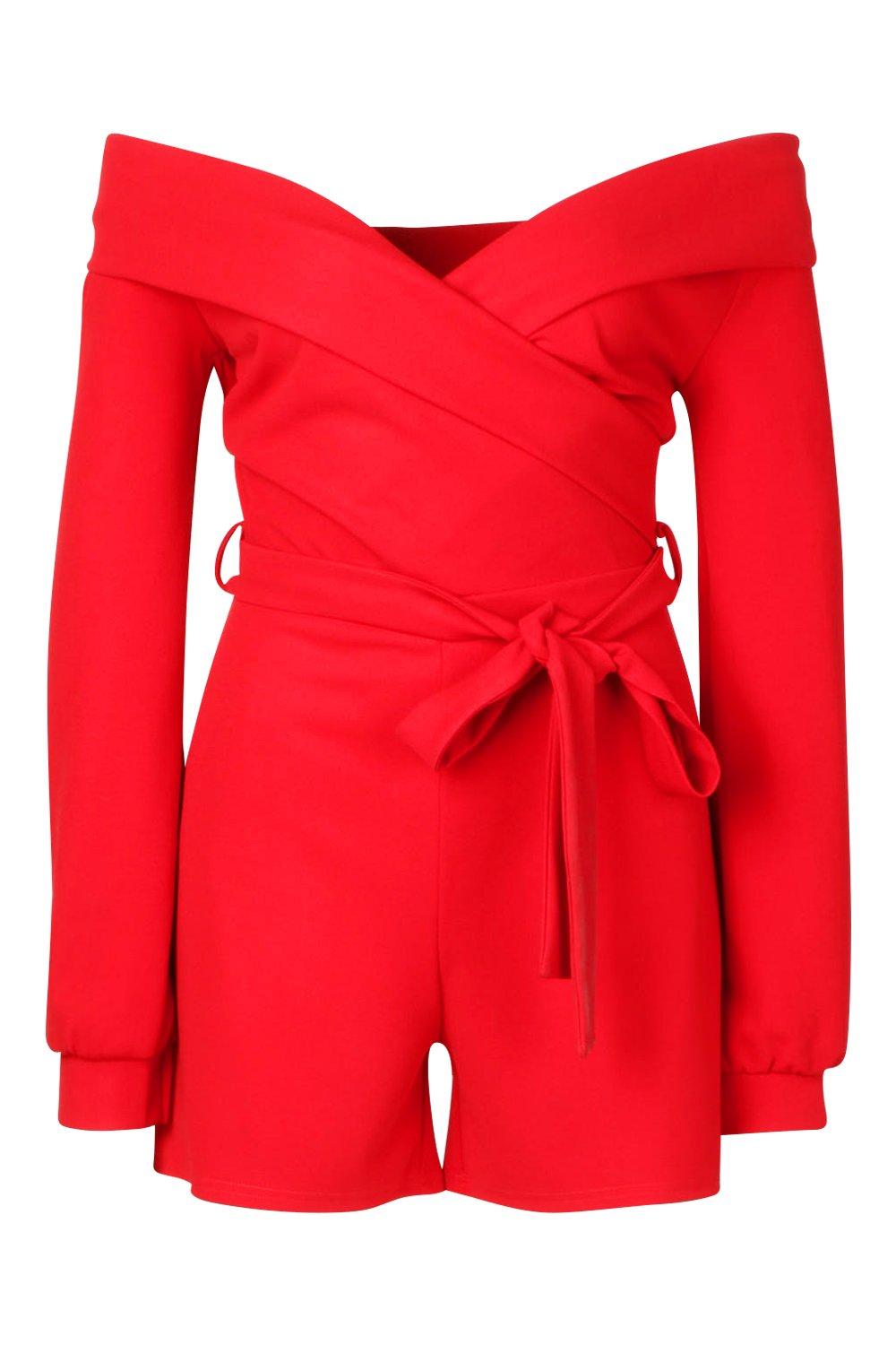 red off the shoulder playsuit